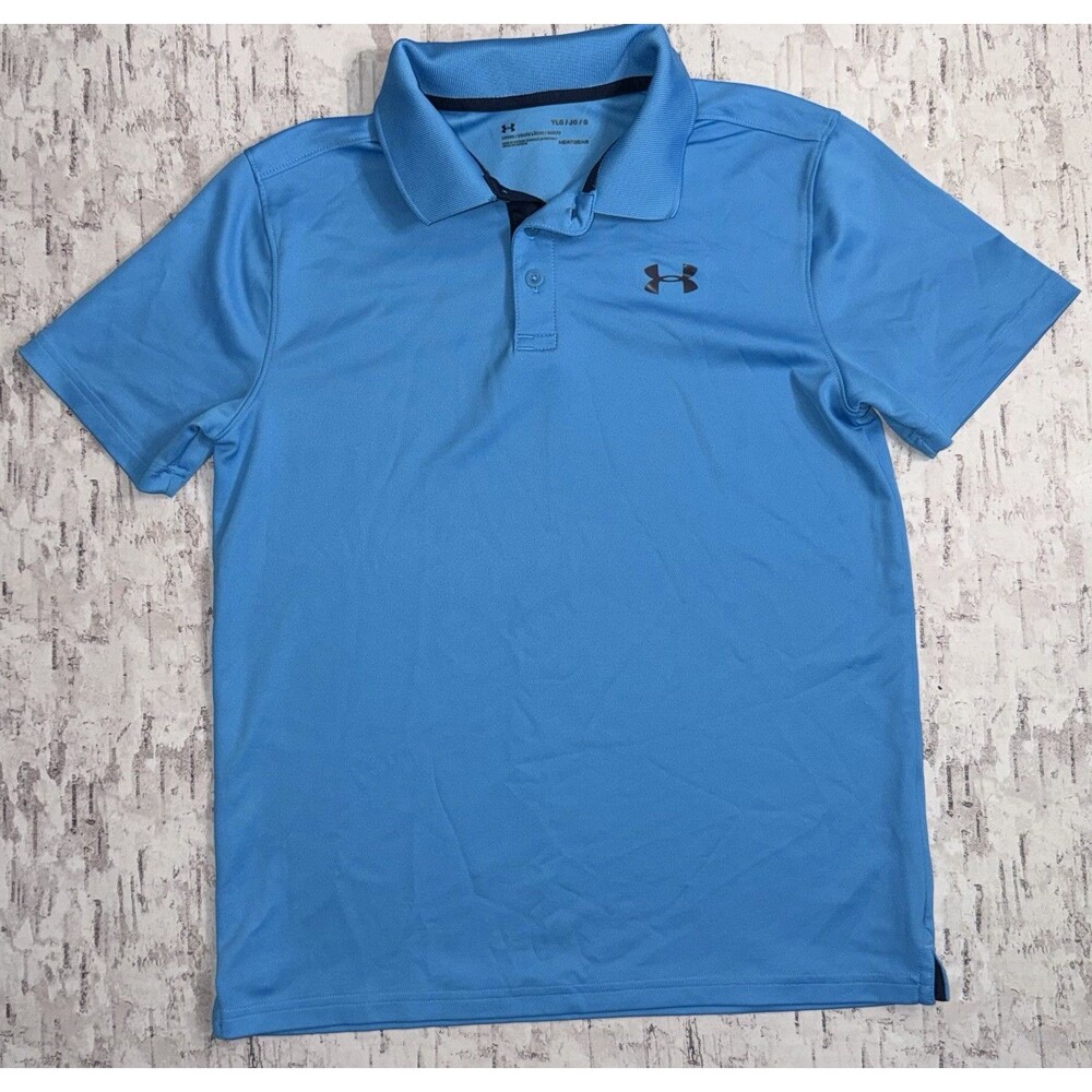 Under Armour Polo Shirt Boys Blue Youth Large HeatGear